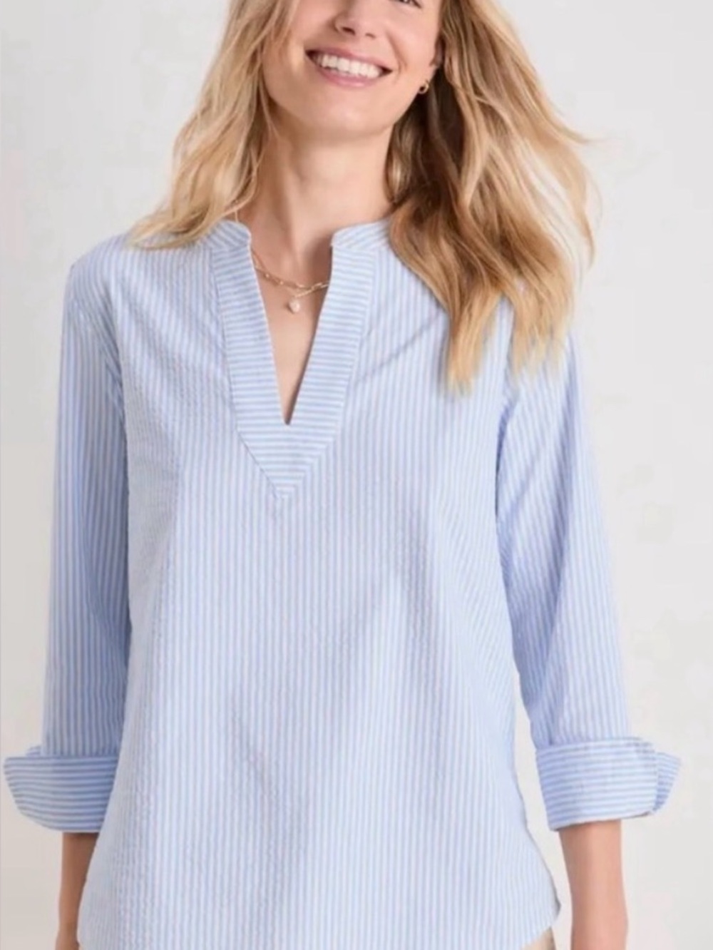 Vineyard Vines Harbor Savannah Blue Seersucker Performance Popover Top XL NWT